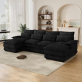 OUYESSIR 110 U Shaped Cloud Sectional Sofa with Deep Seat Cushions Modern Comfy Chenille Couch 4 Seater Fluffy Sectional Couches for Living Room with Double Chaise(Black)