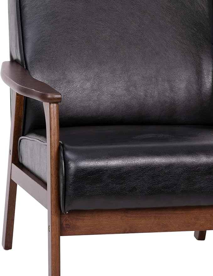 Flash Furniture Langston Commercial Mid Century Modern Chair - Black LeatherSoft Upholstery - Walnut Finish Wooden Frame and Arms - Extra Supportive Sinuous Springs