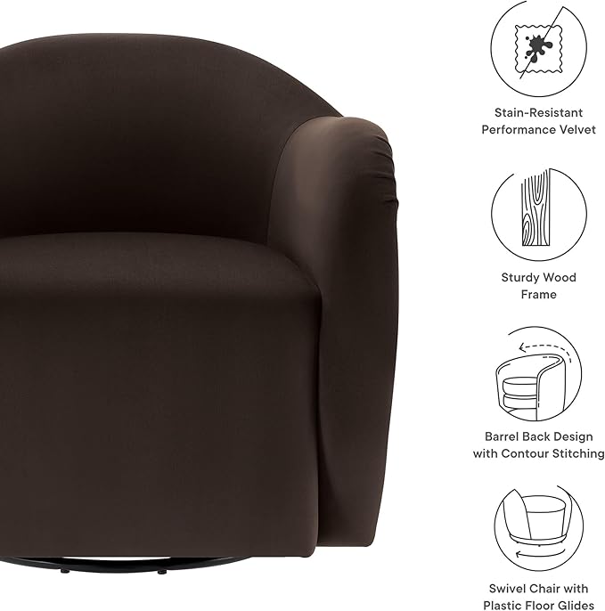 Modway Compose Performance Velvet Swivel Armchair in Chocolate Brown - Barrel Accent Chair - Comfy Round Single Sofa Chair with 360° Rotation - Modern Upholstered Club Chair for Living Room Bedroom