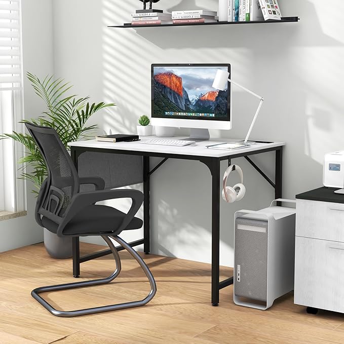 32 Inch Computer Desk Modern Writing Desk with Heavy-Duty Metal Frame Storage Bag &amp Charging Station Home Office Workstation Table for Conference &amp Meeting Room (1 White &amp Black)