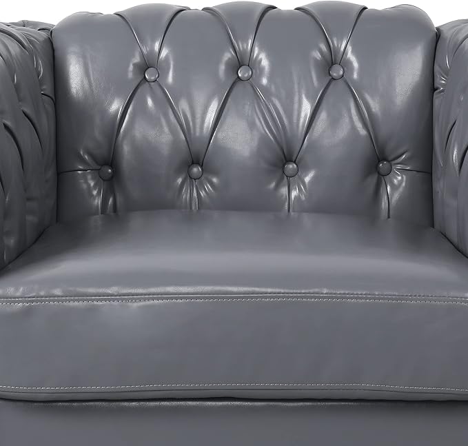 RARZOE PU Chesterfield Chairs Chesterfield Faux Leather Club Chair Chesterfield Button Tufted Leather Accent Chair with Nailhead Trim Scrolled Arms for Living Room Bedroom Office Grey