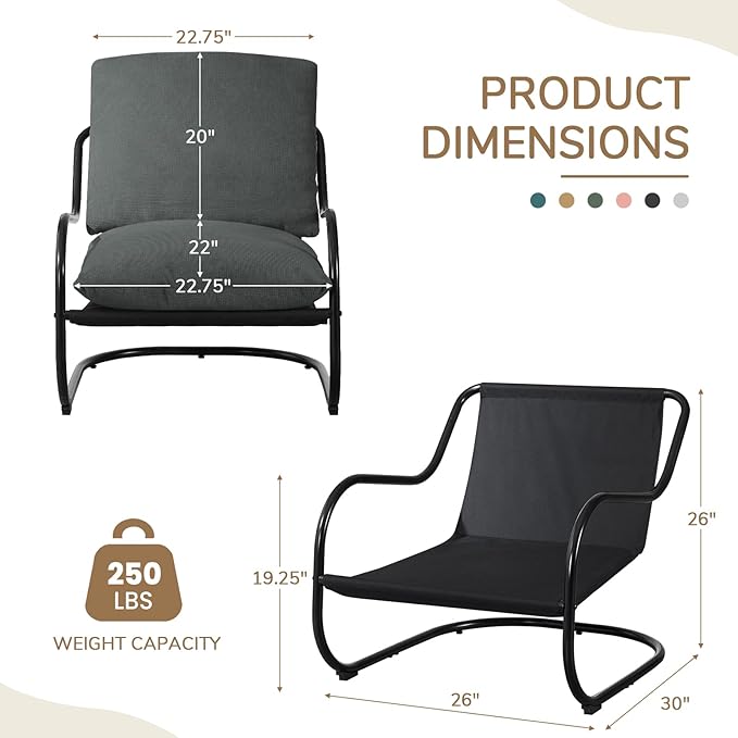 Peace nest Modern Accent Chair Comfy Living Room Suspended Chair Bedroom Armchair with Mental Frame Comfortable Upholstered Cushion for Balcony Lounge Reading Meeting Room Dark Grey