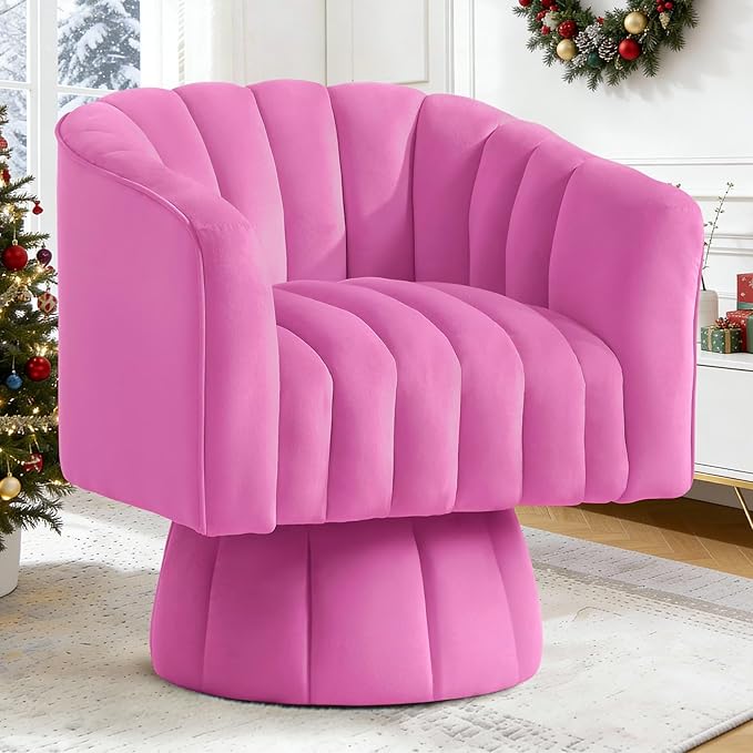 YSICK Swivel Accent Chair360°Swivel Barrel Chairs Mid-Century Chair with Wide Upholstered Modern Velvet Fabric Round Armchair for Living Room Lounge Bedroom