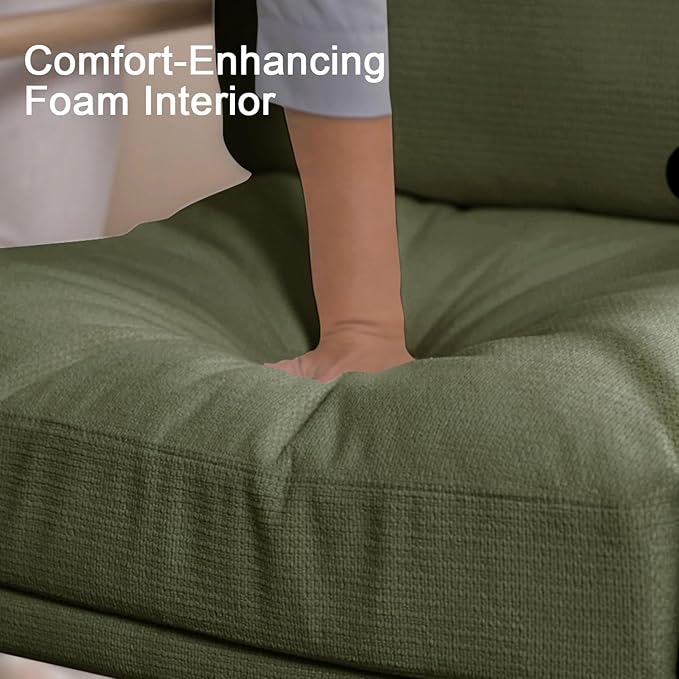 Accent Chair Mid Century Modern Armchair for Living RoomBedroomOfficeLounge Comfy Chenille Upholstered Soft Removable Washable Cushions and PillowsMetal Wood-Grain Armrest LegsGreen