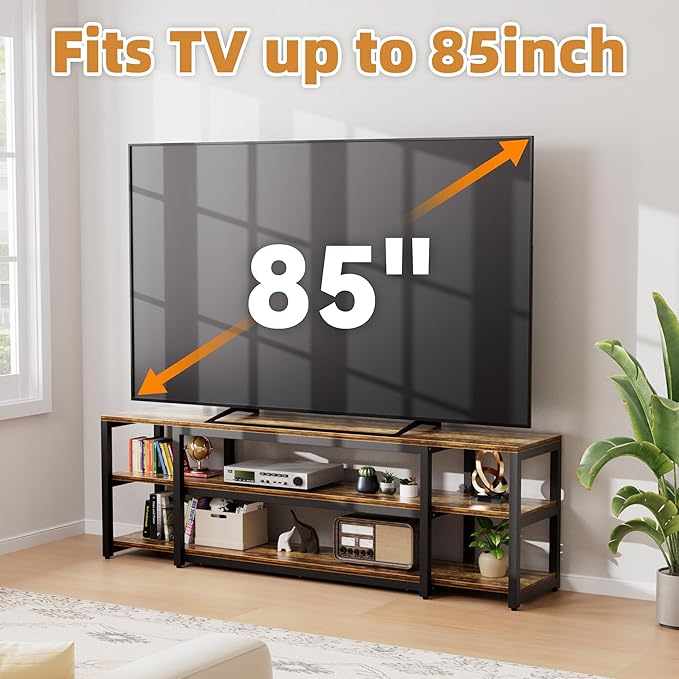 Aquzee 85 inch TV Stand Entertainment Center for 70 75 80 85 TV 75.2 Wide Wood Television Console Table for Living Room Bedroom Gaming Room Rustic Brown