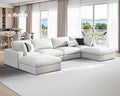 AMERLIFE 152 Inches Modular Sectional Sofa Feather Down Filled Sectional Sofa 6 Seats U Shaped Couch with Chaise Ottoman Cloud Couch for Living Room Apartment White Linen