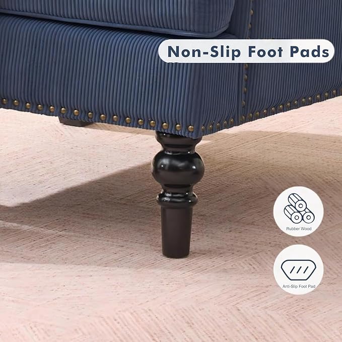 Accent Armchair Tufted Club Chair Upholstered Button Armchair with Lumbar Pillow Linen Fabric Sofa Chairs for Bedroom Living Room Mid Century Modern Reading Chair with Studded Blue
