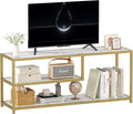 Function Home TV Stand for TVs up to 55 Inch 3 Tier Entertainment Center Media Console with Open Storage Shelves for Living Room Bedroom 47” Modern TV Table with Faux Marble Top Gold Metal Leg