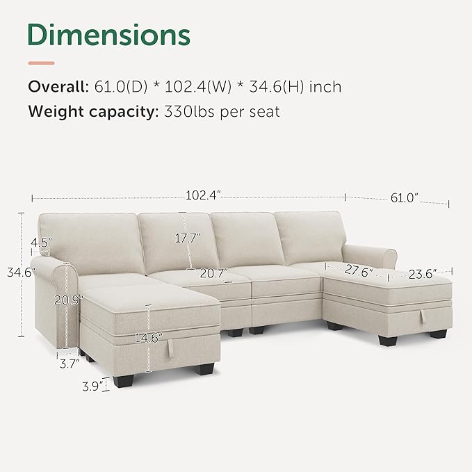 HONBAY Convertible Sectional Sofa with Storage U Shaped Sectional Couch with Reversible Chaise Small Sectional Couches for Living RoomBeige