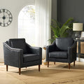 HULALA HOME Faux Leather Accent Armchairs Set of 2 with Back &amp Seat Cushions Traditional Club Chairs with Nailhead Trim Comfy Upholstered Sofa Chairs for Living Room Bedroom Black