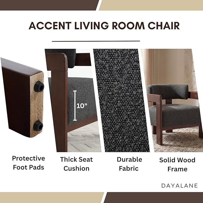 Barrel Accent Chairs Set of 2 Cozy Upholstered Living Room Chair for Bedroom Walnut Wood Frame Vintage Modern Lounge Reading Chairs for Apartment Waiting Room Office Charcoal