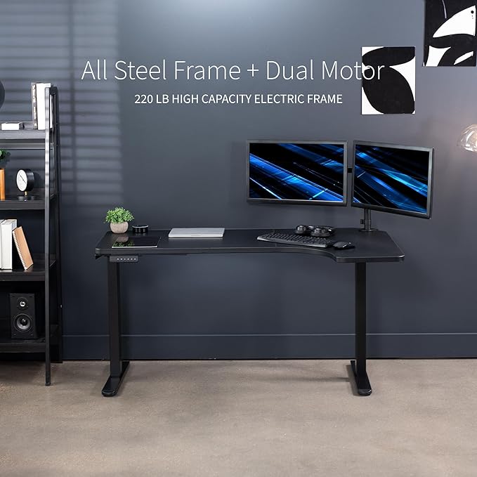 VIVO Electric Corner 58 x 35 in Dual Motor L Shape Motorized Stand Up Desk Memory Height Adjustment Reversible Black Top Black Frame DESK-KIT-E2RB