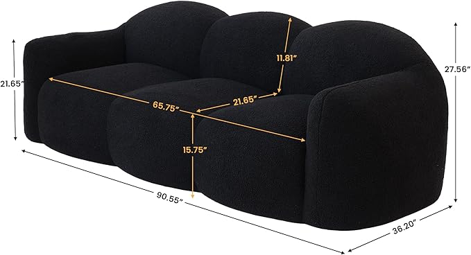 JACH Small Minimalist Sofa for Apartment Modern Comfy Upholstered Sofas Boneless Leisure Couches 3-Seater Cloud Couch for Living Room Bedroom Small Space (Black No Assembly Required)