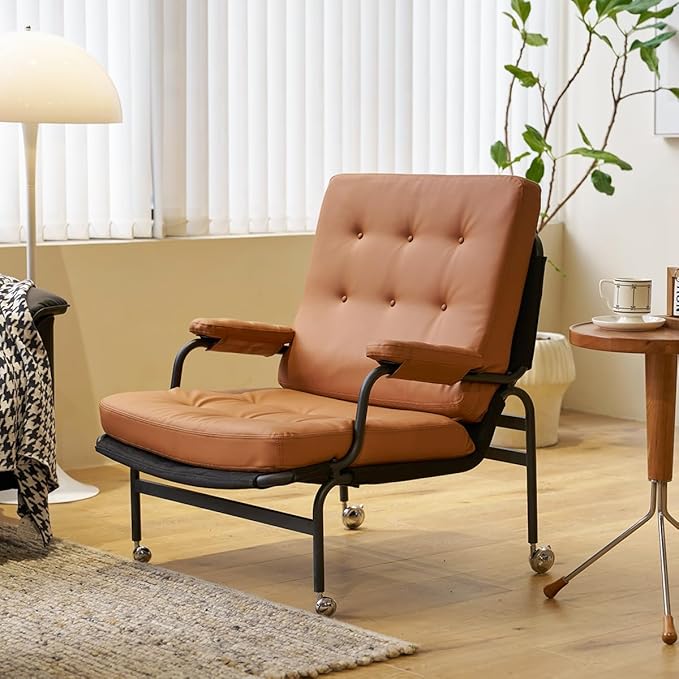 Bonded Leather Armchair Modern Accent Chair High Back Living Room Chairs with Metal Legs and Soft Padded Sofa Chairs for Home OfficeBedroomDining Room (Brown 1pc)