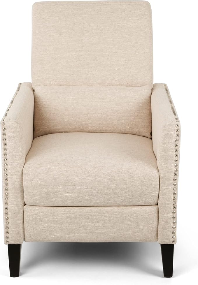 KEIKI Push Back Chair Living Room Chaise Lounge Single Sofa Upholstered Armchair with Wooden Legs and Nailhead Trim