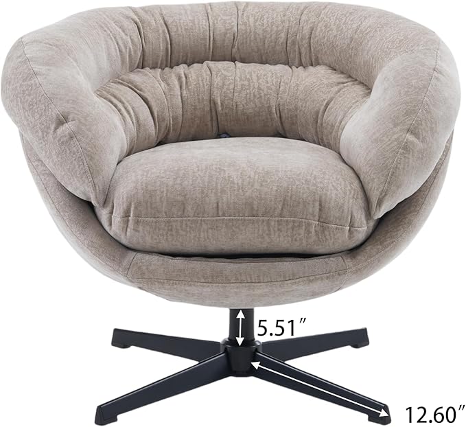 Christopher Knight Home 360° Swivel Club ChairChenille Upholstered Accent Chair with Removable Cushion Round Office Chair with Black Metal BaseBrown