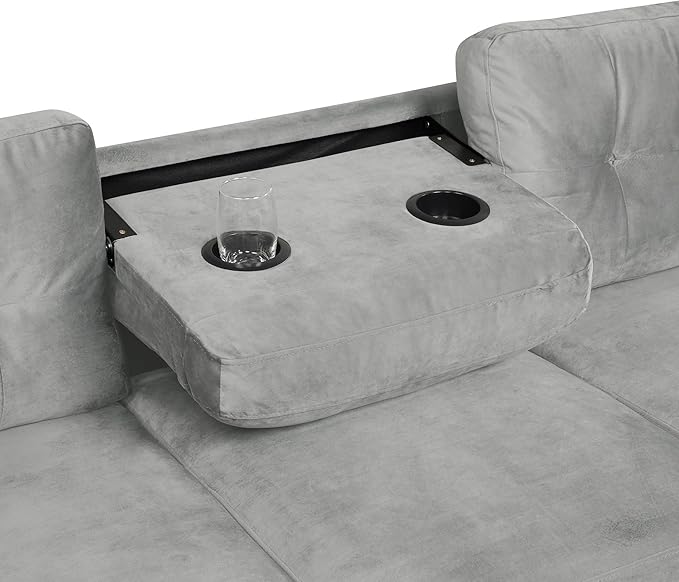 Ball &amp Cast L-Shape Sectional Couch with Storage Ottoman105 Couches for Living Room W/ 2 Pillows &amp Cup Holders6 Seat Velvet Sleeper Sofa W/Reversible ChaiseComfy Couches for ApartmentGray