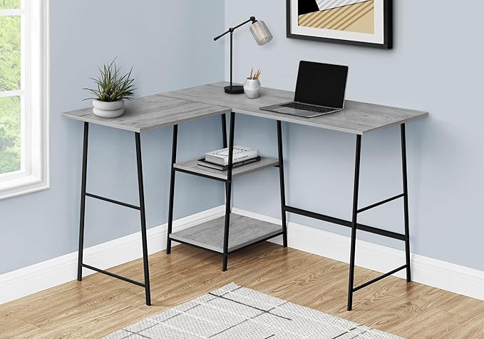 Industrial-Style Corner Computer Desk Grey Laminate Spacious Storage Shelves L-Shape Modern Home Office Furniture