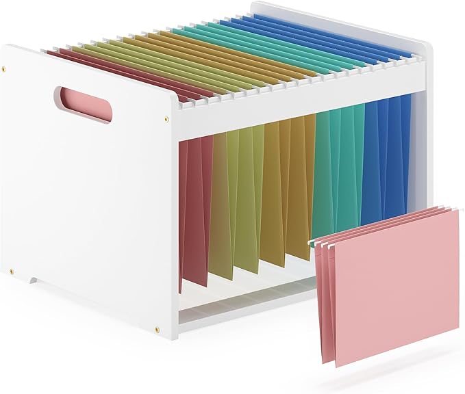 Hanging File Organizer Box for Letter Size Bamboo File Folder Organizer Storage Moving Boxes with Handle Wood Desk Filing Box for Office Banker Document