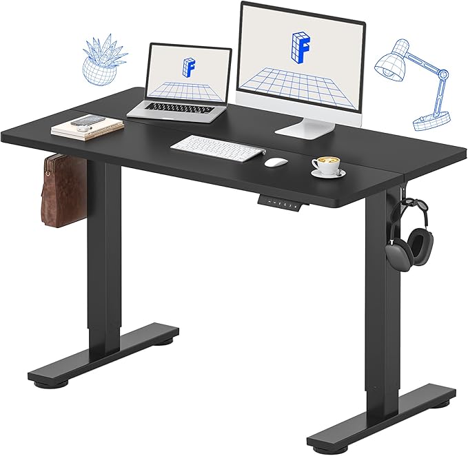 FLEXISPOT Standing Desk Electric Height Adjustable Desk with 48 x 24 Inches Splice Board Ergonomic Memory Controller Black Top + Black Frame
