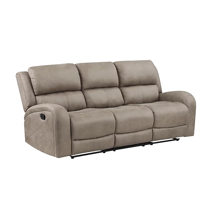 Lexicon Manual Double Reclining Sofa Polished Microfiber Manual Wall Hugger Sofa Recliner for Living Room Home Theater Seating Track Arm Stitching Cushion Padded Foam Seat Cushion Brown