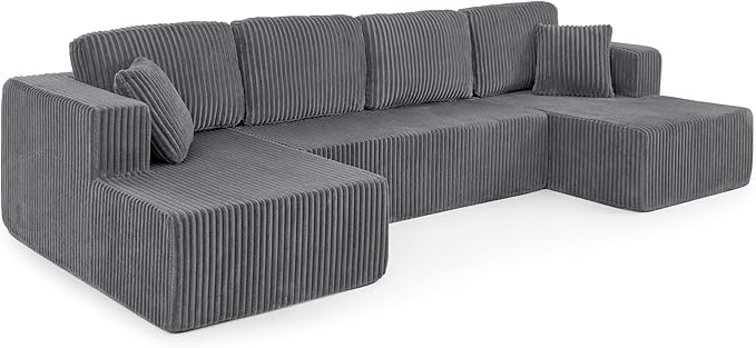 Comfortable Compression U-Shaped Modular Combination Sofa Compression Combination Modern Minimalist Corduroy Sofa Suitable for Living Room and Bedroom (Grey)