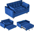 55 Modern Velvet Loveseat Sleeper Sofa 3-in-1 Convertible Pull-Out Bed with Adjustable Backrest 2 Pillows &amp Side Pockets Small Pull Out Couch for Living Room Apartment(Blue)