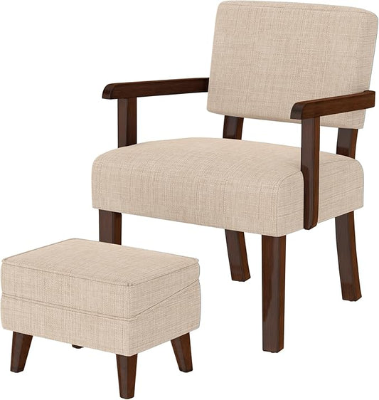Accent Chairs with Adjustable Ottoman Comfy Arm Footrest Set Storage Footstool Sofa Armchair with Footrest Lazy Chair Set for Living Room/Bedroom/Reading Room Beige