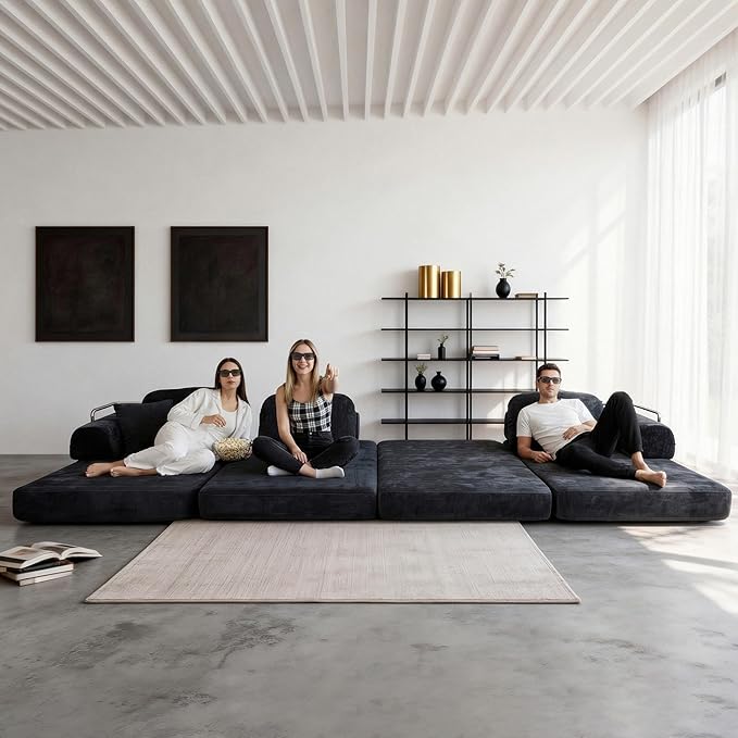104 Modular Sofa Bed 8-in-1 Convertible Sectional Couch with High Resilience Sponge &amp Oversized 3 Cushions – Modern Boneless Design for Living Rooms &amp Apartments (Dark Gray 104'')