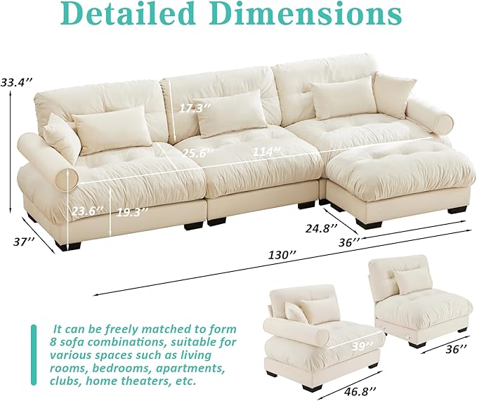 SoarFlash SorFlash Sectional Sofas Couches for Living Room L Shaped Couch Sofa Set Small Couches for Small Spaces Apartment with Movable Ottoman Beige