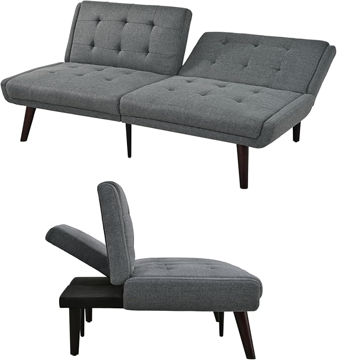 63 Loveseat Sofa Convertible Sofa Bed 5-Position Adjustable Backrest Sleeper Chair Guest Bed for Studio Apartment Basements Cabins Dorm Grey.