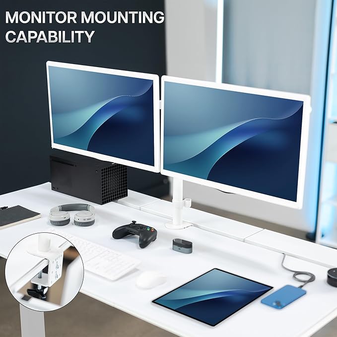 VIVO Electric 60 x 30 inch Standing Desk with Concealed Trays and Full-Size Mouse Pad Dual Motor Memory Controller Height Adjustment White Top White Frame DESK-KIT-E2W-P3W
