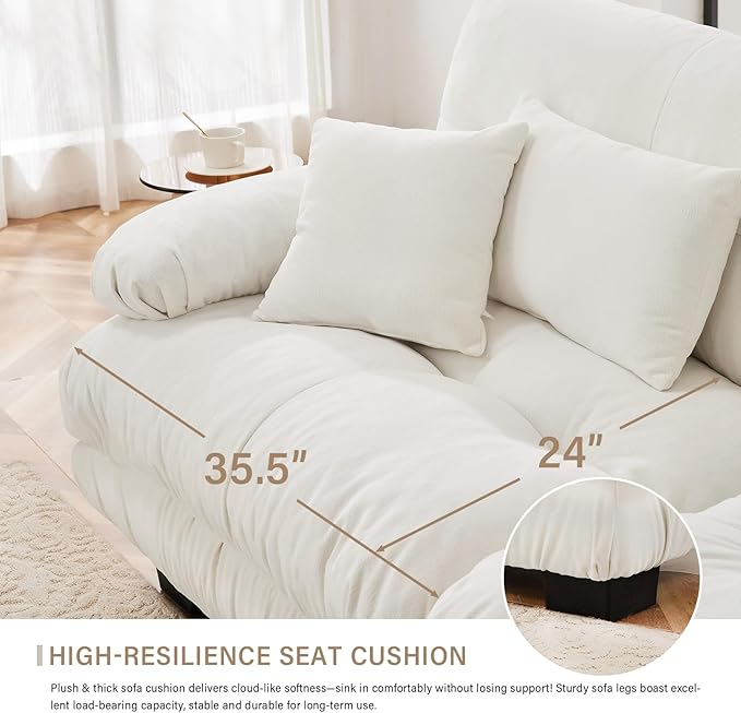 Beige Chenille Sectional Couch-173.3 Oversized 4-Seater Cloud Sofa with Pillow High-Density Sponge Filling Lounge Couches for Living RoomApartment