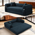 4-in-1 Folding Convertible Sofa Bed 80 Inch Oversized Corduroy Boneless Couch Loveseat Sleeper with Pull Out Bed Floor Sofa Modular Futon Teddy Sofa for Living Room Bedroom Lounge Navy Blue