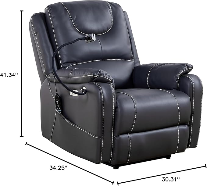 Zero Gravity Power Recliner with Massage and Heating FunctionLay Flat Chair W/Side Pockets &amp USB Charge Portsfor ElderlyYoungLiving RoomHome TheaterBlack