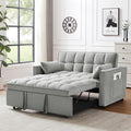 Velvet Pull Out Sleeper Sofa Bed Convertible Futon Couch Bed with Adjustable Backrests 3 in 1 Modern Loveseat with 2 Pockets and Pillows Small Love Seat for Living Room Guest Room Teal Grey