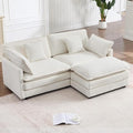 GNIXUU 76.7 White L Shaped Comfy Chenille Modular Cloud Sofa Modern 2 Seater Couch with Movable Ottoman Deep Seat Sofa with 4 Pillows for Living Room Apartment Small Places