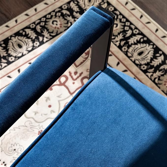 Classic Mid Century Modern Accent Chair with Square Metal e Armchair for Living Room Bedroom Home Office in Plush Velvet Upholstery Blue