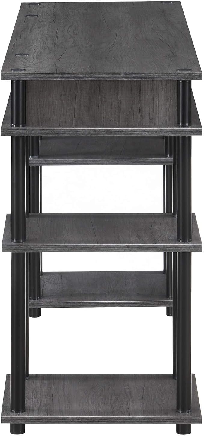 Convenience Concepts Designs2Go No Tools Desk Home Office Desk with Shelves Corner Shelf Vanity Desk Computer Desk Nail Table for Nail Tech - 47.25 L x 15.75 W x 30 H Charcoal Gray/Black