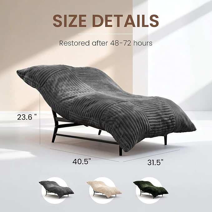 Modern Accent Chair Giant Bean Bag Lounge Chairs with Sturdy Metal Frame &amp Washable Cover Comfy Upholstered Chair for Reading Room Bedroom Grey