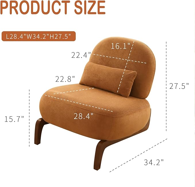 Chifee &amp Vingol Modern Accent Chair Armless Lounge Chairs with Wood Leg &amp Pillow Comfy Upholstered Reading Chair for Living Room BedroomCaramel