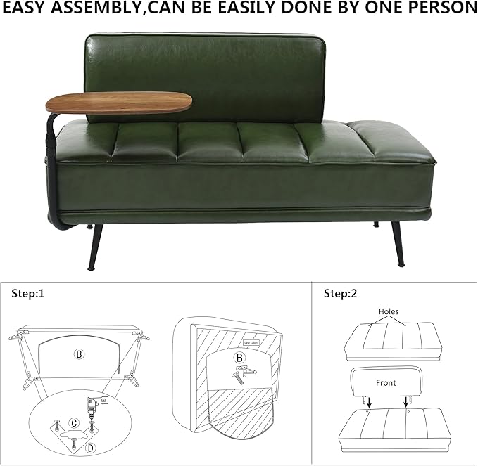 mikibama 2 Seater Loveseat Sofa Couch55 PU Leather Ottoman Bench for Bedroom Living RoomChannel Tufted Bed End Bench with BackFootrest Ottomans for Living RoomEntrywayWindow (PU Leather Green)
