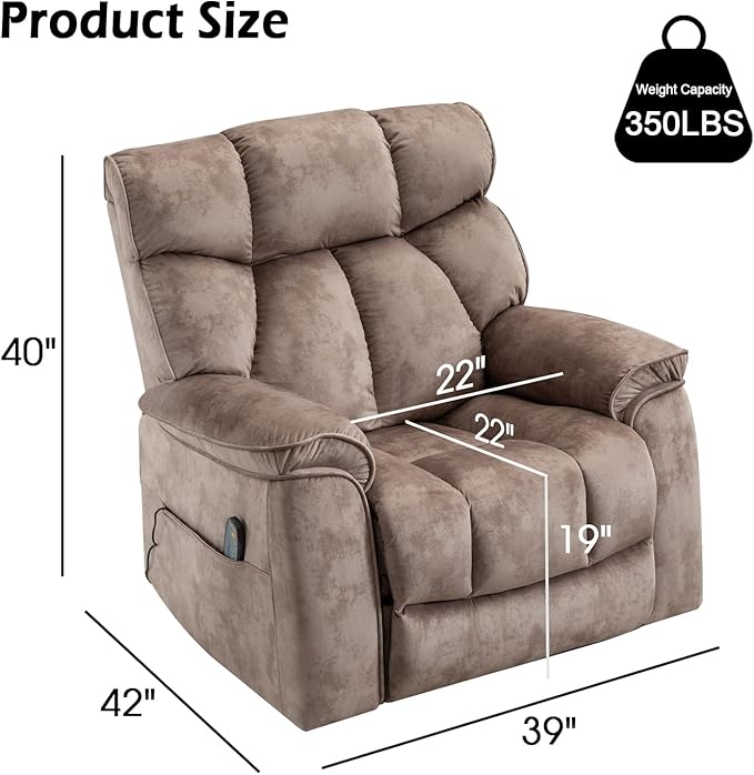 INZOY Oversized Rocker Recliner with Heat and Vibration Manual Swivel Rocking Recliner Chair with Vibrating Massage Comfy Padded Overstuffed Soft Fabric Heated ReclinerCamel