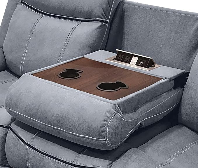Acme Furniture Zubaida 41 x 87 Modern Velvet Reclining Sofa with USB Dock 1 Storage Drawer Tight Back &amp Seat Cushion in 2-Tone Gray Finish