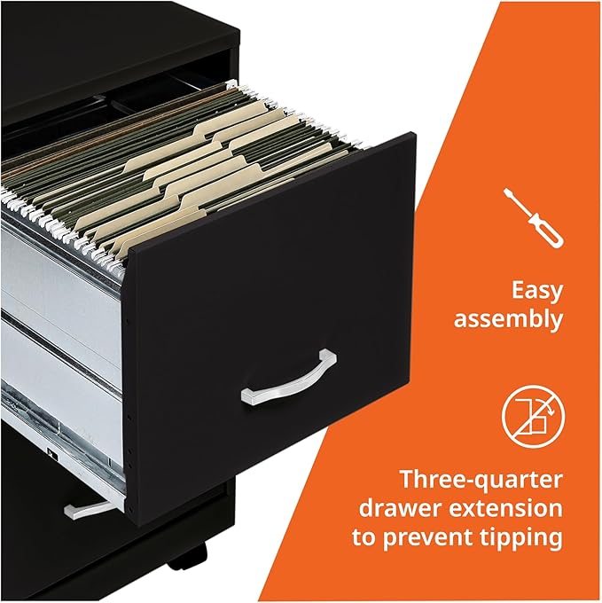 Lorell 2-Drawer Mobile File Cabinet 14.2 x 18 x 26.5 Black