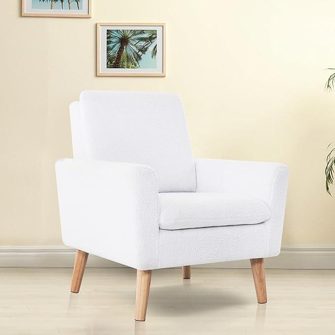Naomi Home Frida Modern Accent Chair with Plush Fabric Ergonomic Indoor Lounge Chair Comfy Arm Chair for Bedroom &amp Living Room Chairs with Oak Legs and Thick Cushioning