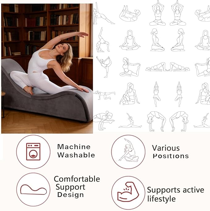 KORZEY Ergonomic Sofa Couch for Stretching Relaxation Exercise with Padded Sponge Removable &amp Washable Non-Slip Bottom Chair for Bedroom Living Room (Grey)