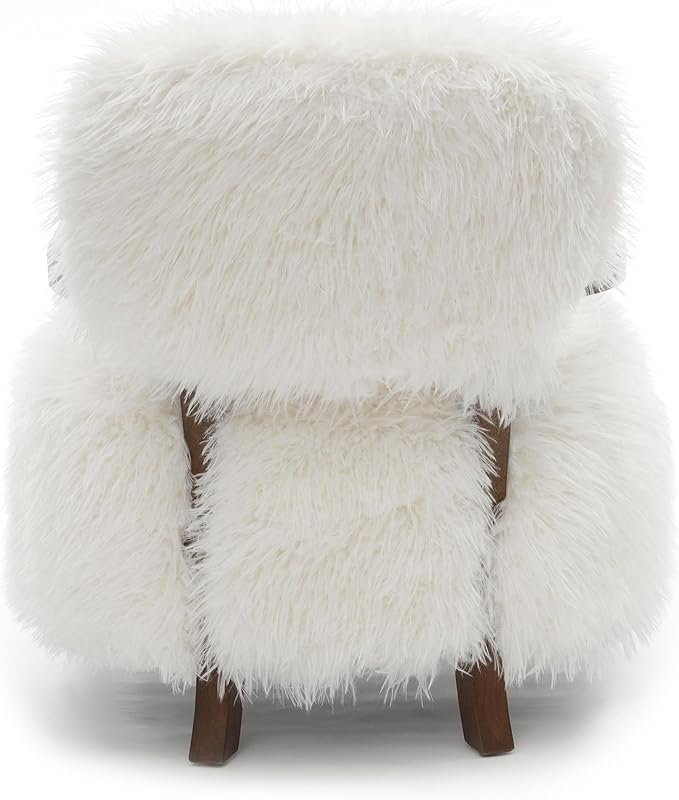 Furniture of America Ramos Modern Accent Chair with Ultra Soft Faux Fur Long-Haired Accent Sofa Tight Seat and Back Single Couch Fluffy Living Room Seating No Assembly Needed White