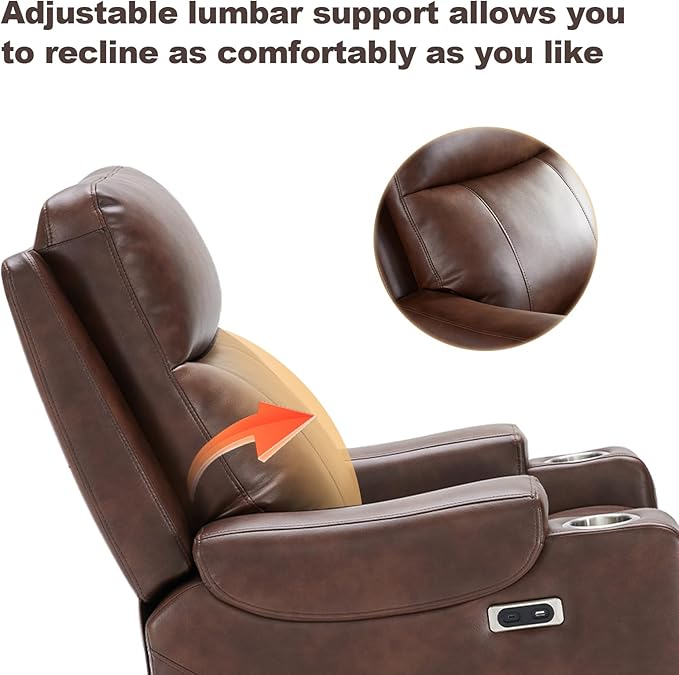 Triple Motor Power Lift Recliner Chair with Adjustable Lumbar Support Lay Flat Recliner for Elderly Breathable Brown Leather Recliner Lift Chair Massage &amp Heating USB Ports Cup Holders