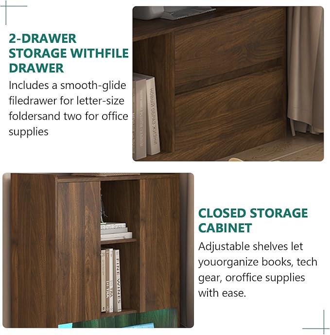 Anwick L Shaped Desk with Hutch Corner Computer Desk with Charging Station &amp Bookshelf &amp File Drawer Standing L Shape Desks for Home Office Bedroom Gaming Room Study Room (Wood-2)